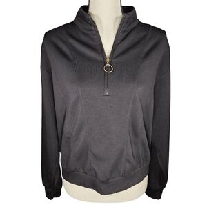 Womens Half Zip Pullover Henley Sweatshirt, Black, Large